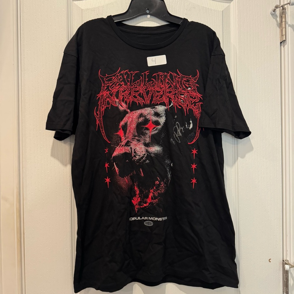 SIGNED RONNIE RADKE/FALLING IN REVERSE L Popular Monster Dog Graphic Tee